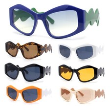 Womens Mod Angular Brow Cat Eye Thick Wavy Arm Plastic Sunglasses