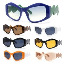 Womens Mod Angular Brow Cat Eye Thick Wavy Arm Plastic Sunglasses