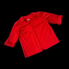 Vintage Open Front Blazer Jacket Cardigan 1980s Red Polyester Business Casual