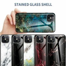 For iPhone 16 17 Pro Max 14 15 13 12 Shockproof Marble Tempered Glass Back Case