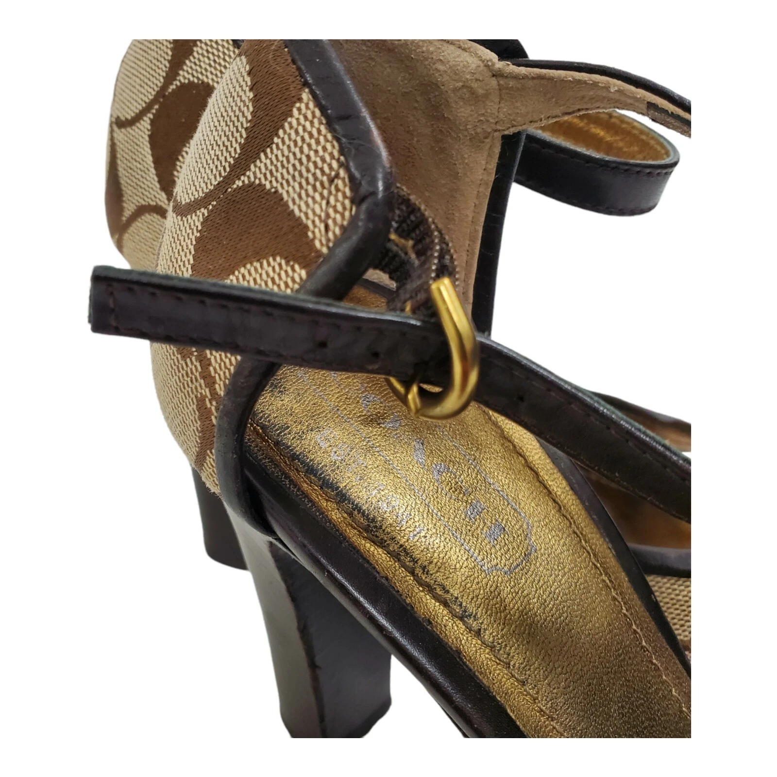 Sandali COACH HALLIE donna taglia 6 5 beige marrone monogramma cinturino alla caviglia tacco