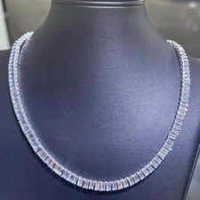 35 ct Created Emerald Cut Diamond Womens Tennis Necklace 14K White Gold Plated