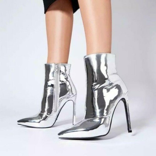 Women High Heel Metallic Mirror Ankle 