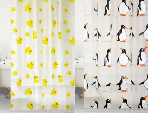 180X180 CM PEVA PENGUIN & DUCK DESIGN WATERPROOF BATH SHOWER CURTAIN WITH HOOKS - Picture 1 of 5