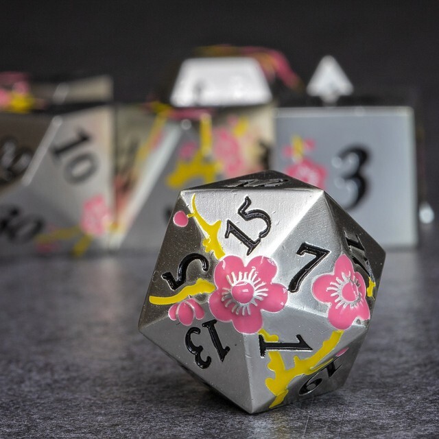 Sage's Petrified Flowers Silver Pink/Yel Flowers Metal Dice Set Dnd Dice RPG