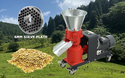 Animal Feed Pellet Mill Machine 6mm Plate 3 Head Rollers Feed Granulator 220V