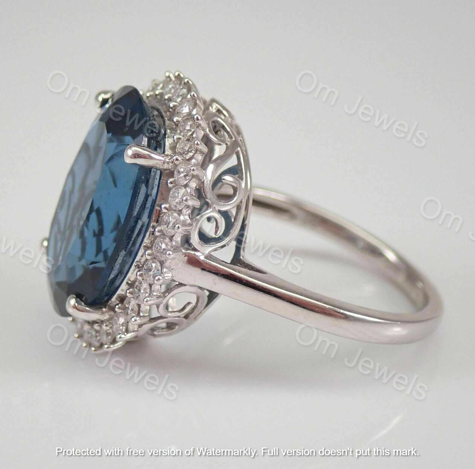 4Ct Oval Cut London Blue Topaz Diamond Halo Engagement Ring 14K White Gold Over
