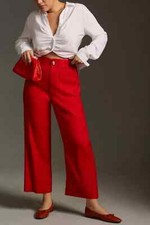 Anthropologie Colette Linen Pants Crop Wide Leg Roasted Chili Red Maeve 29 NEW