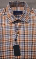 David Donahue Mens Orange Blue Houndstooth Cotton Dress Shirt NWT 14.5  S  $145