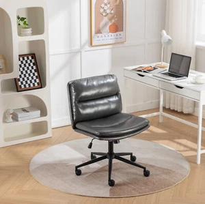 Faux cuir Armless Home Bureau Chaise d'ordinateur PU Siège roulant pivotant gris