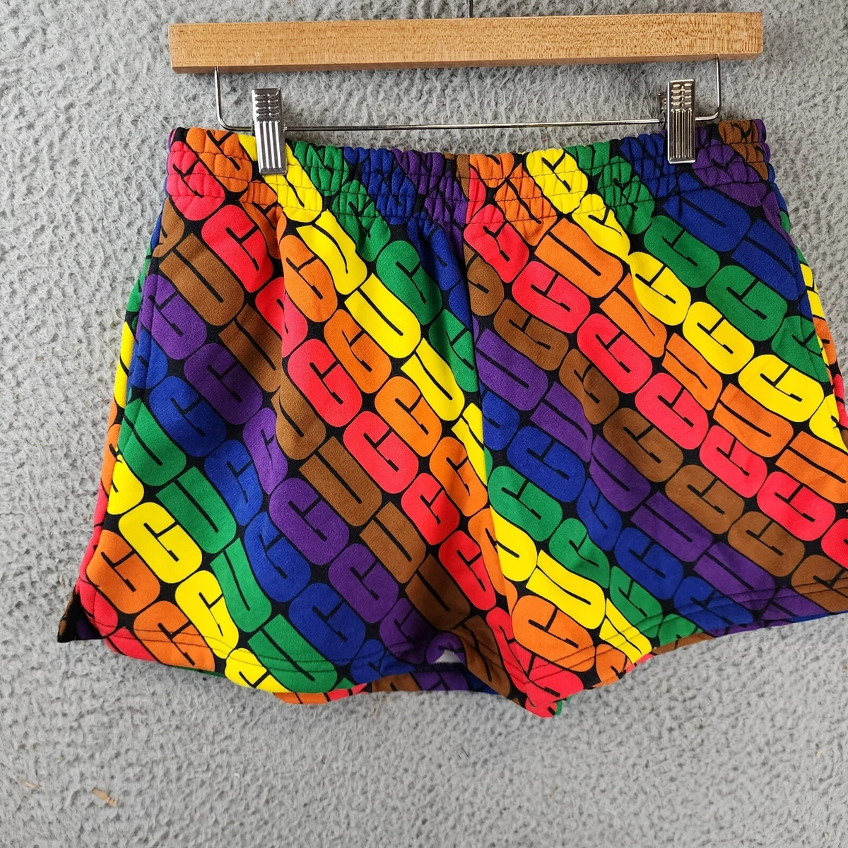 UGG Noni Pride Graphic Print Fleece Shorts Womens S Rainbow Logo