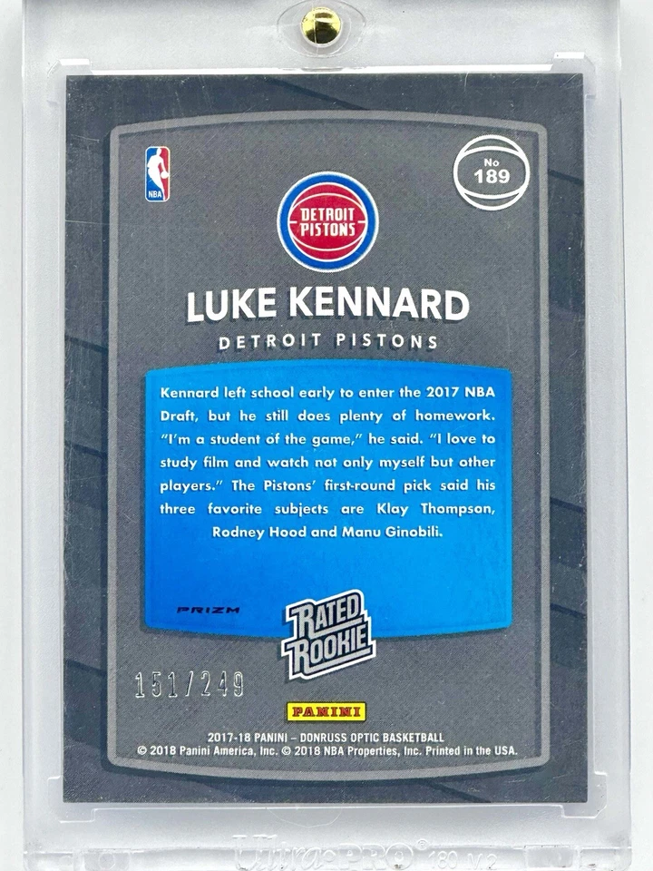 2017 Panini Donruss Optic Premium Rated Rookie #189 Luke Kennard RC /249 - Image 2 of 2