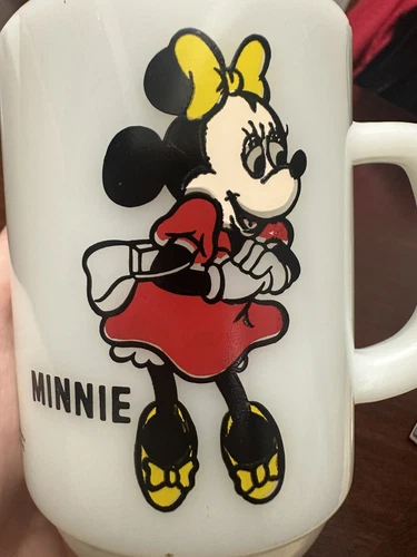 Vtg Mug Anchor Hocking Milk Glass Coffee Cup MCM Minnie Mouse Disney Pepsi