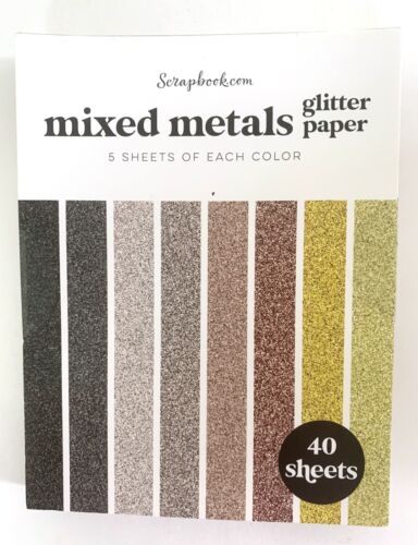 Scrapbook.com Mixed Metals Glitter Paper 4.25" x 5.5" 40 Sheets 8 colors - Afbeelding 1 van 2