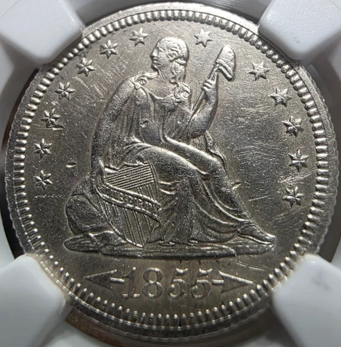 1855-O Arrows 25C Seated Liberty Quarter KEY DATE / LOW MINTAGE! NGC AU Details.