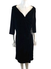 Monsoon Dress Black Evening Dress Sequin Detail Cowl Neck 3/4 Sleeve UK 18