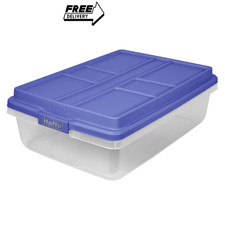 40 Quart Clear Storage Bin, Latched Storage Container, with HI-RISE Blue Lid