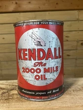 Kendall 1 Quart Empty Metal Motor Oil Can Silver Red & Black