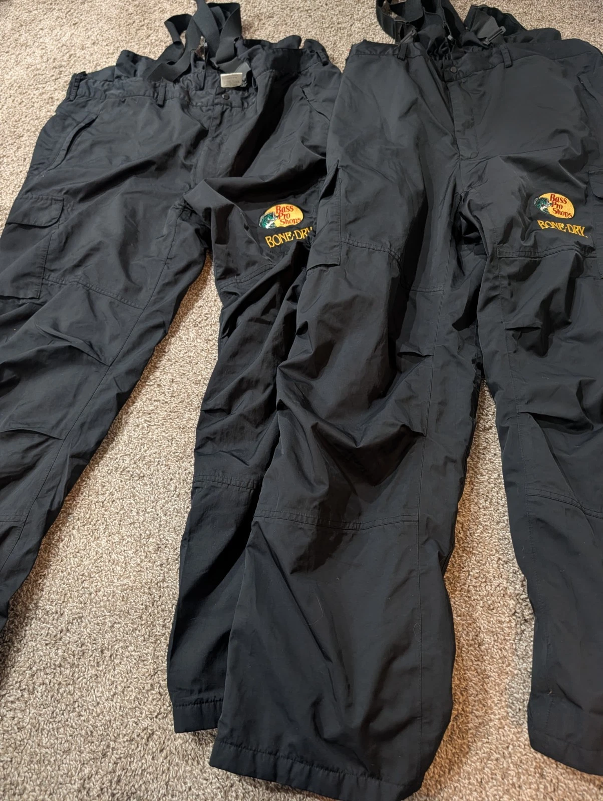 2 Pair Bass Pro Bone-Dry Pants Mens 2XLT Black Waterproof Rain Fishing *READ