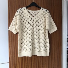 Vintage Cream Crochet Jumper Ladies Cotton   Spring Layering Boho Festival 16
