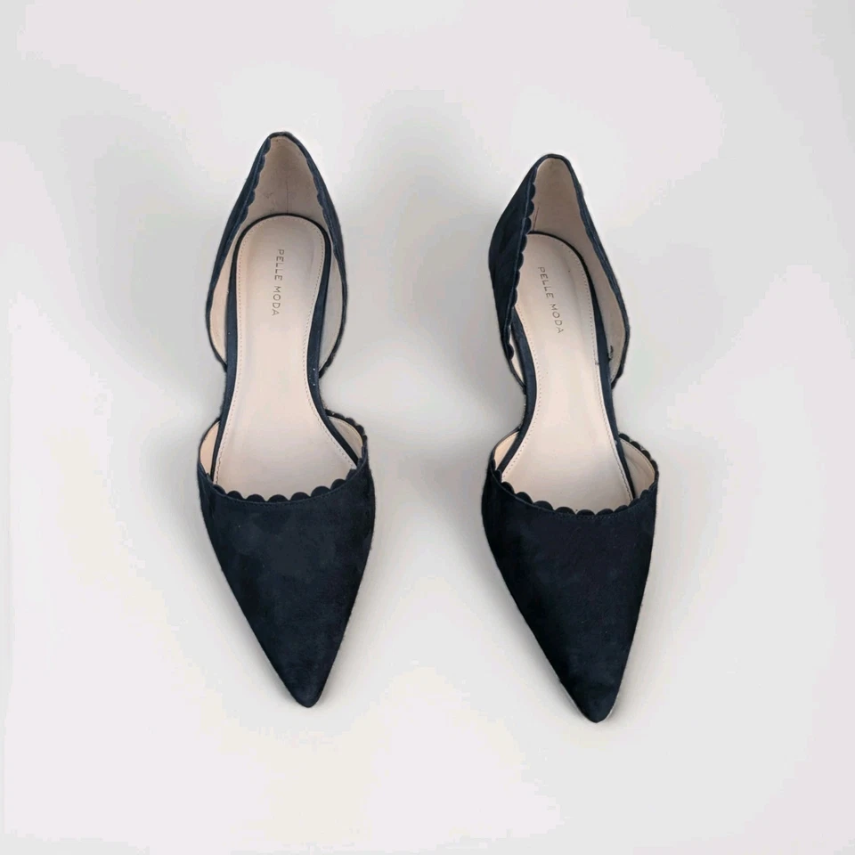 Pelle Moda Kenny Azul Marino Acento Vieira Gamuza Punta Corbata Gatito Tacón Talla 11M Foto 3 de 4