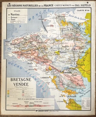 🌏 Ancienne carte scolaire Hatier Kaeppelin 4 / 10, 1940 France Alpes, Bretagne - Photo 1/4