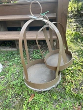 Set of 2 Rustic Metal Lantern Holders – Farmhouse Garden or Patio Décor