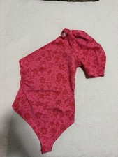 Free People Pink Floral One-Shoulder One Piece Bodysuit Womens Size S