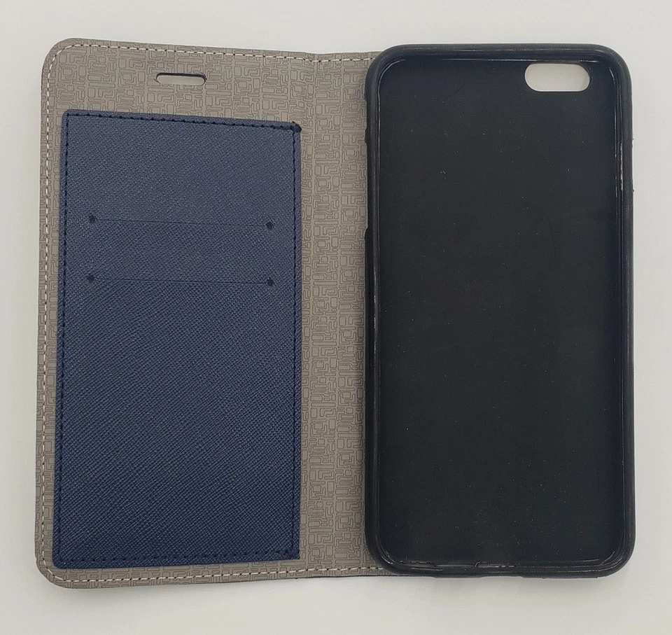 Funda tipo billetera abatible de 3 tonos GSA para iPhone 6 Plus, 6S Plus - azul/verde neón/negro Foto 3 de 3