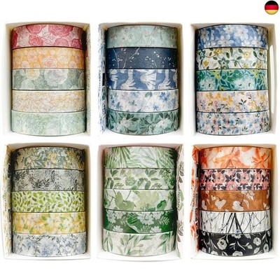 YUBX 30 Rollen Blumen Washi Tape Set Kreative Basic Dünn Dekorative Bänder für K
