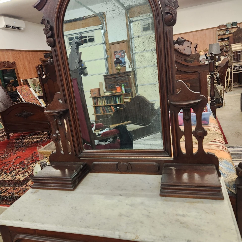 Victorian 1865-1875 Walnut Renaissance 3 Drawer Dresser W/Mirror + Marble Top - Image 3 of 4