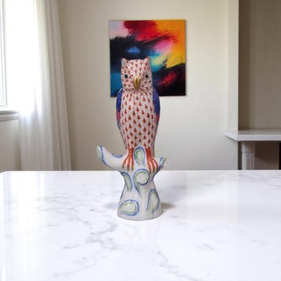 Herend Owl on Branch Porcelain Figurine   Hand-Painted in Hungary