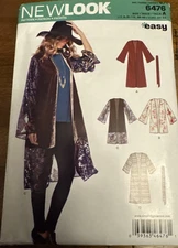 Very Easy Kimono or Duster Sewing Pattern~Variations (Sizes 8-18) New Look 6476