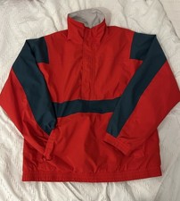 Eddie Bauer Gore-Tex Men s VINTAGE Anorak Jacket Medium Red Green 1/2 Zip 90s