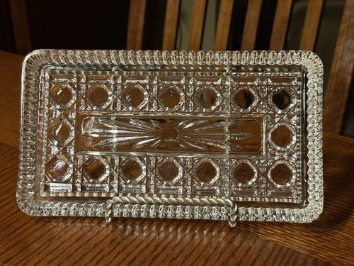 Vintage Federal Glass Windsor Clear Aka Button and Cane Glass Tray