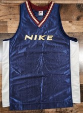 Vintage Nike Basketball Jersey Mens Large Blue 90s 1990s Tank Top Shiny