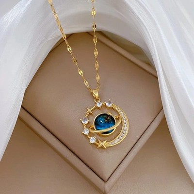 316L Edelstahl Halskette Sonne Mond Stern Planet Schlüsselbein Kette Party Damen