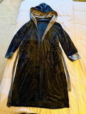 Dark Blue Hooded Plush Robe - LG / XL