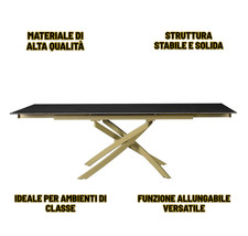 TINKEE BRUNO Tavolo Allungabile Effetto Marmo Nero con Gambe Oro 6–10 Posti