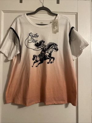 Cato Western Women s Plus 18/20 2X Short Sleeve Fringe Wild Rodeo Horse Ombré
