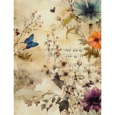Floral Music #6 | A4 Mulberry Rice Paper | Paper for Decoupage