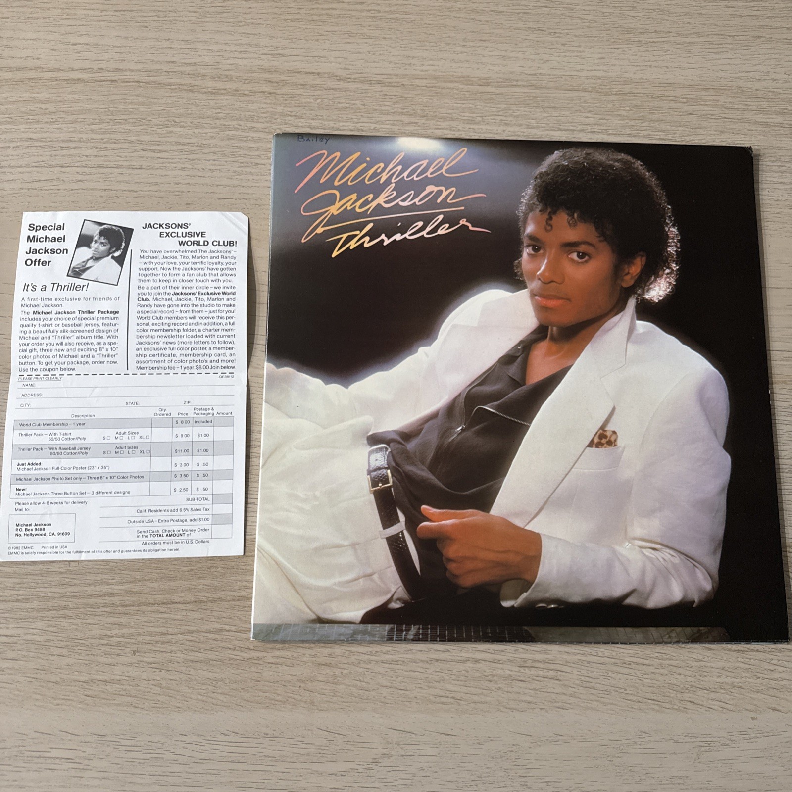 MICHAEL JACKSON - THRILLER 12” LP ORIGINAL + CLUB INSERT! EPIC RECORD QE-38112