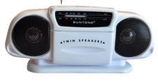 Miniature Suntone AM/FM Boom Box Radio Twin Speakers Portable Mini Works
