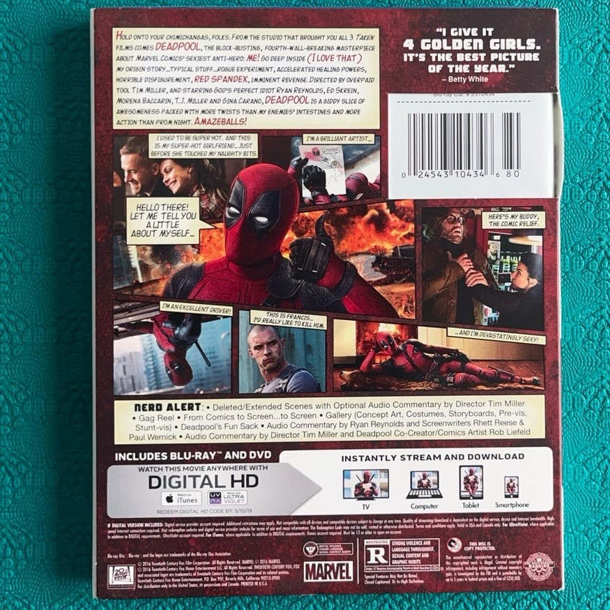 Deadpool Bluray DVD Dual 2 Disc Set Movie Film Marvel Superhero Action ...