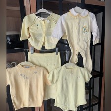 Vintage lot baby newborn knit crochet embroidered butter footies gown chick lamb