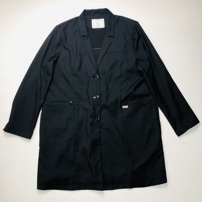 FIGS Bellevue Long Lab Coat Blazer 3 Button Doctor Nurse Black Classic 2XL XXL