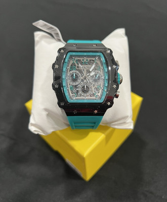 ONITET Men's Chronograph Skeleton Turquoise Rubber Band Black Turquoise Case