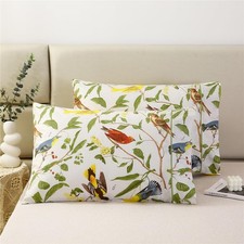 URBONUR 100 Cotton Pillowcases Set of 2 Standard Size Garden Leaves Birds Printe