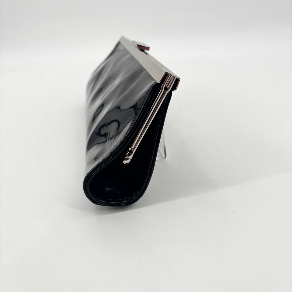 Ann Taylor Loft Black Patent Clutch Shoulder Bag Silver Chain Strap Glossy - Image 4 of 4