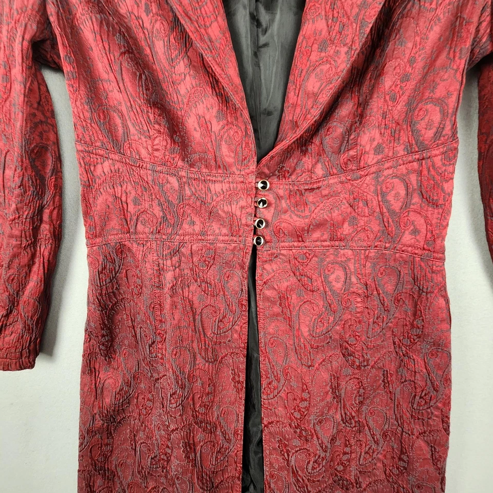 Bisou Bisou 外套女式 12 红色黑色佩斯利提花 Longline Michele Bohbot — 第 3/4 张图片